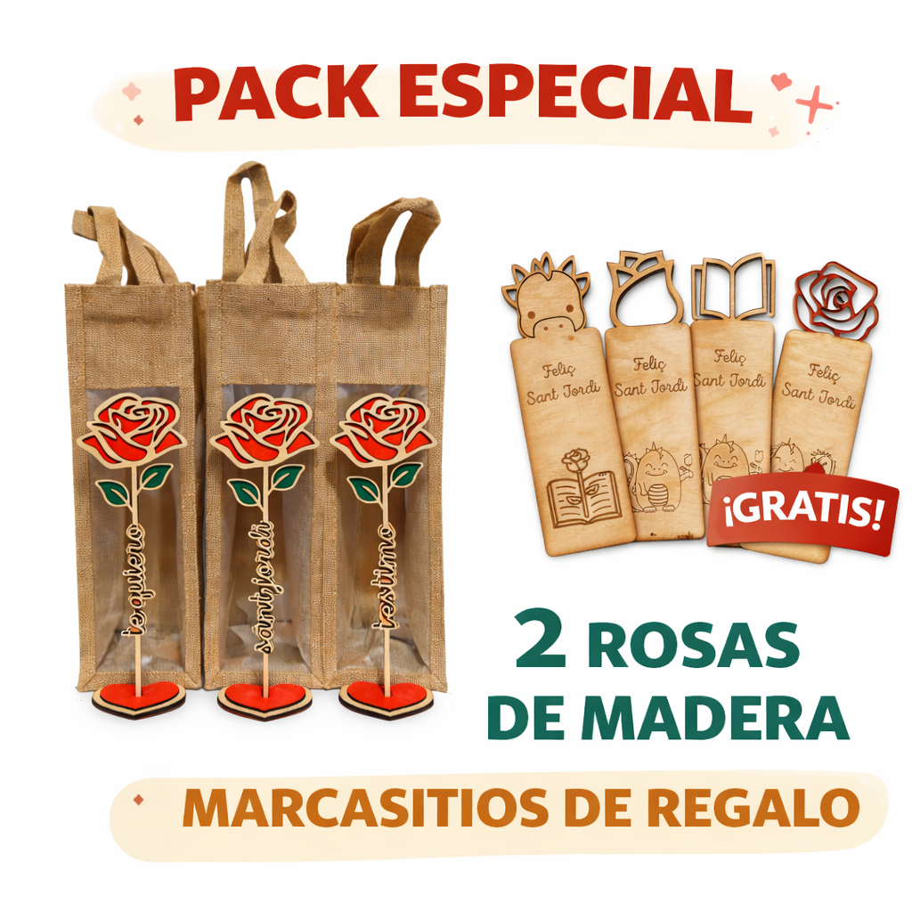2 Rosa Madera + Punto de Libro Gratis